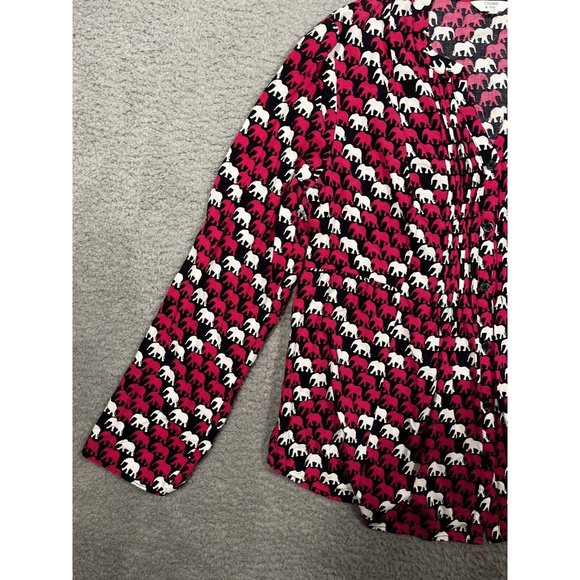 Crown & Ivy Pink Elephant Button Pleated Top Blouse Roll Tab Sleeve L Large - Picture 2 of 9